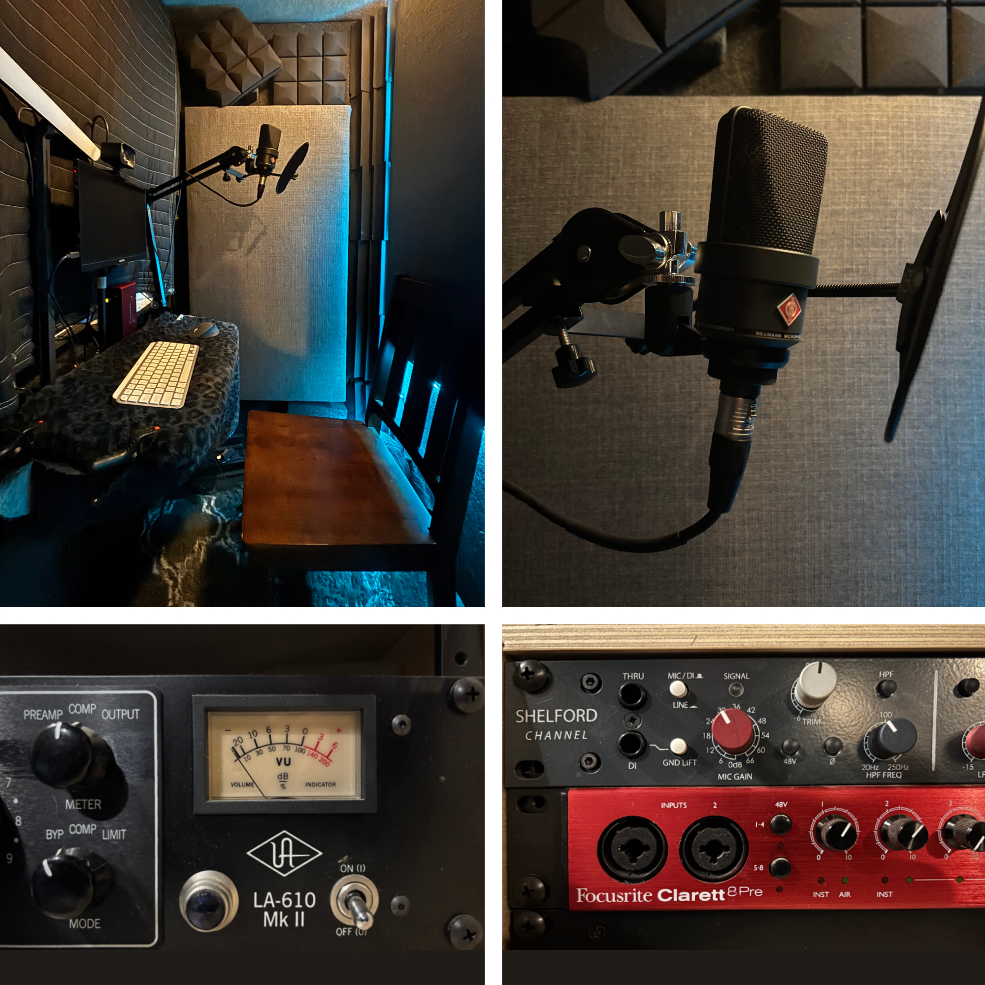 Studio recording setup WhisperRoom Neve Shelfrod Channel Neumann Studio recording setup WhisperRoom Neve Shelfrod Channel Neumann
